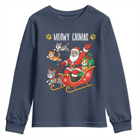 Funny Christmas Cat Youth Sweatshirt Meowy Catmas Santa Sleigh Xmas - Wonder Print Shop