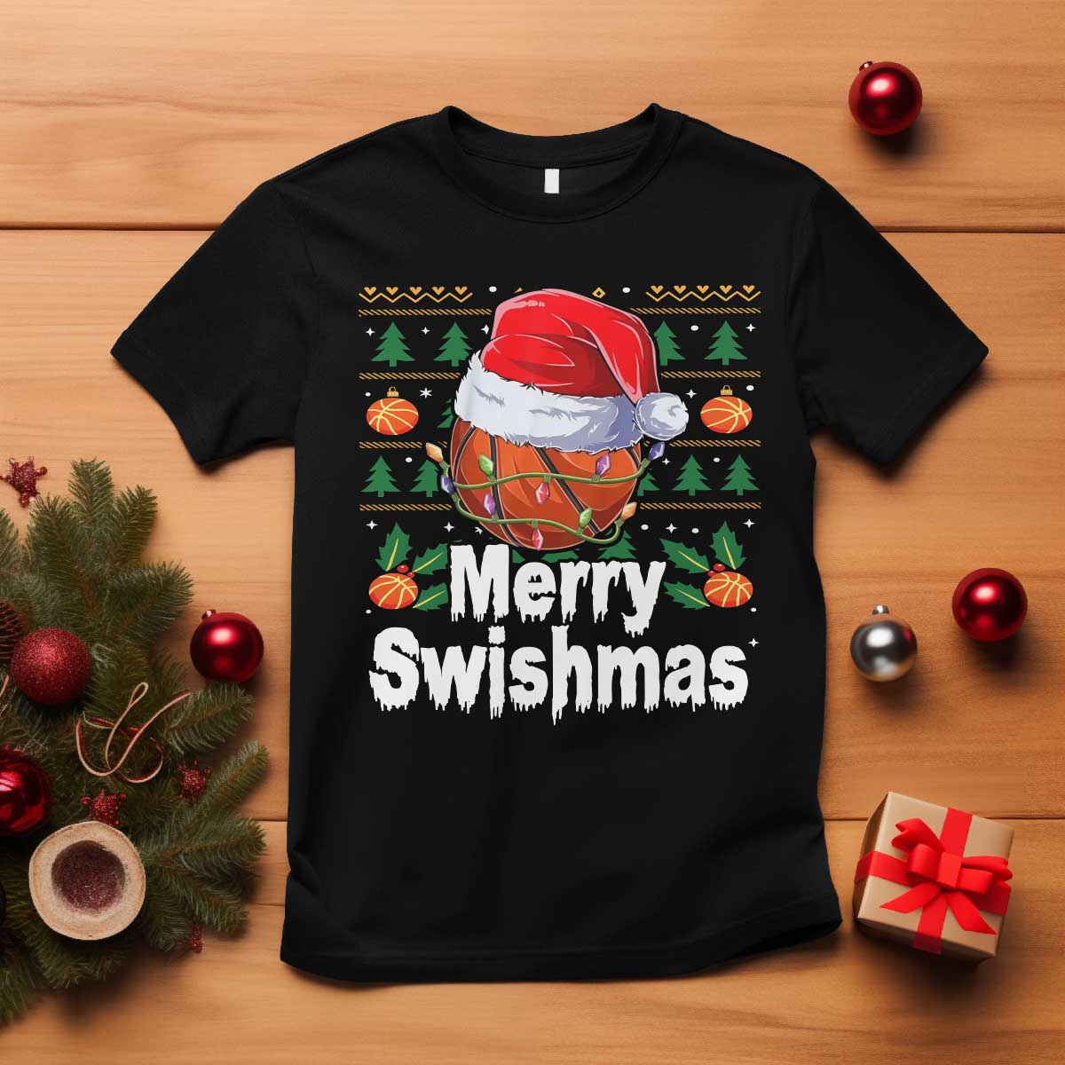 Basketball Christmas T Shirt Funny Merry Swishmas Sports - Wonder Print Shop
