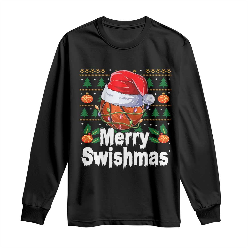 Basketball Christmas Long Sleeve Shirt Funny Merry Swishmas Sports - Wonder Print Shop