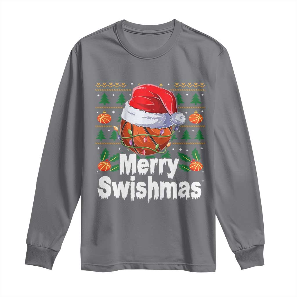 Basketball Christmas Long Sleeve Shirt Funny Merry Swishmas Sports - Wonder Print Shop