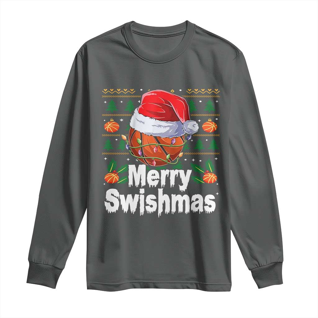 Basketball Christmas Long Sleeve Shirt Funny Merry Swishmas Sports - Wonder Print Shop