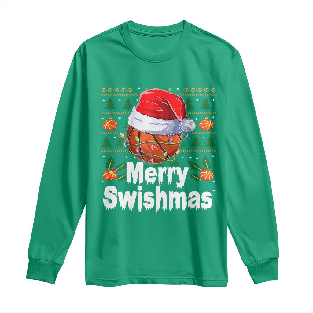 Basketball Christmas Long Sleeve Shirt Funny Merry Swishmas Sports - Wonder Print Shop