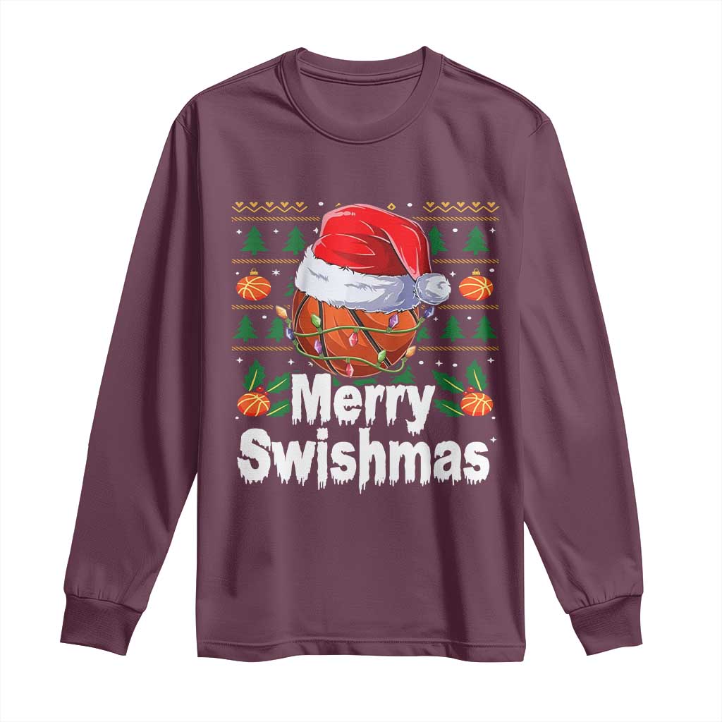 Basketball Christmas Long Sleeve Shirt Funny Merry Swishmas Sports - Wonder Print Shop
