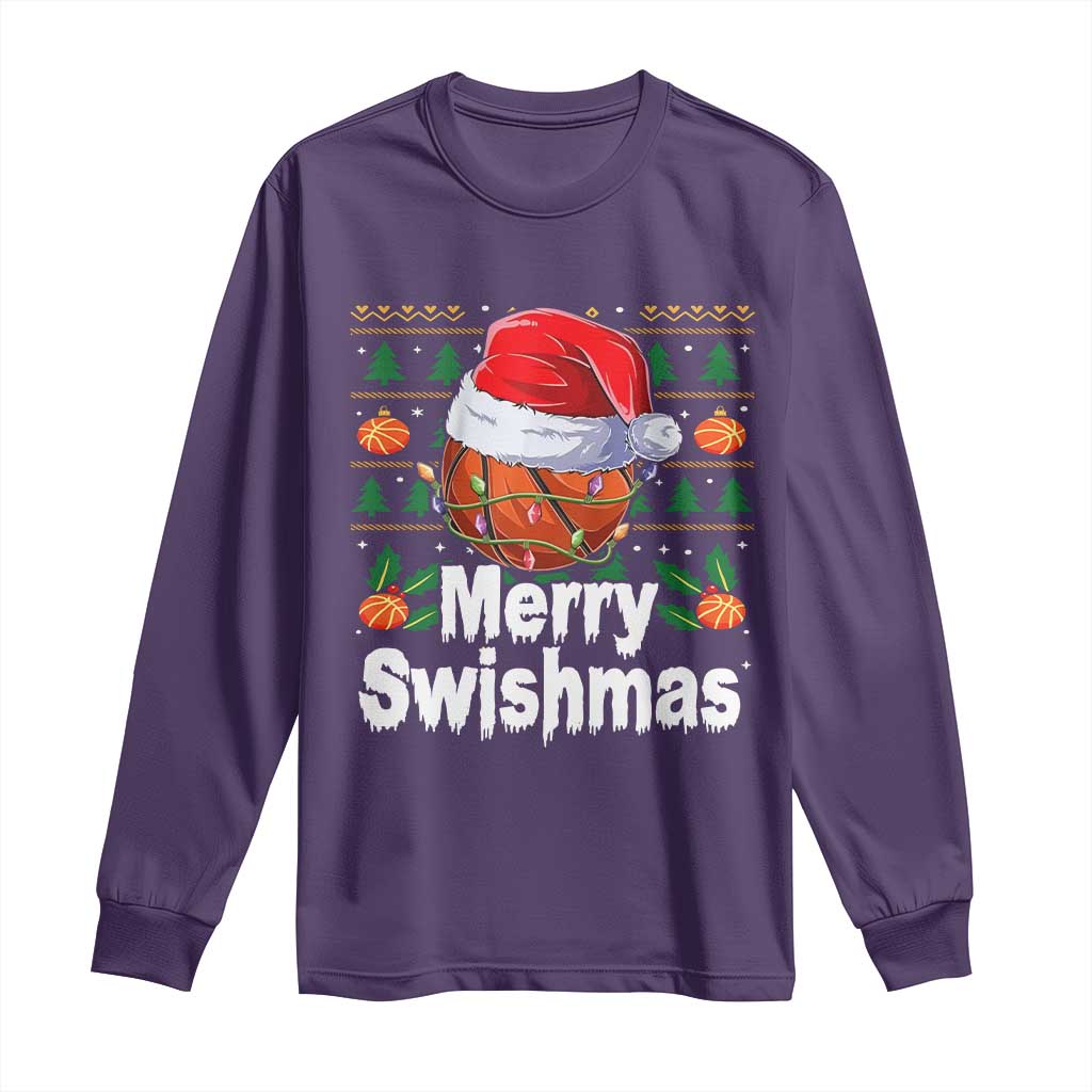 Basketball Christmas Long Sleeve Shirt Funny Merry Swishmas Sports - Wonder Print Shop