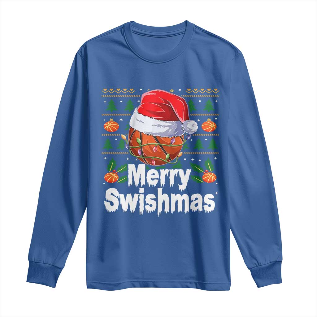 Basketball Christmas Long Sleeve Shirt Funny Merry Swishmas Sports - Wonder Print Shop
