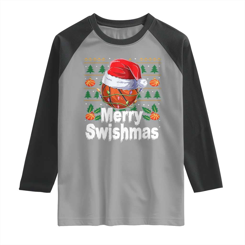 Basketball Christmas Raglan Shirt Funny Merry Swishmas Sports - Wonder Print Shop