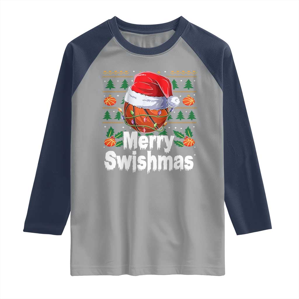 Basketball Christmas Raglan Shirt Funny Merry Swishmas Sports - Wonder Print Shop