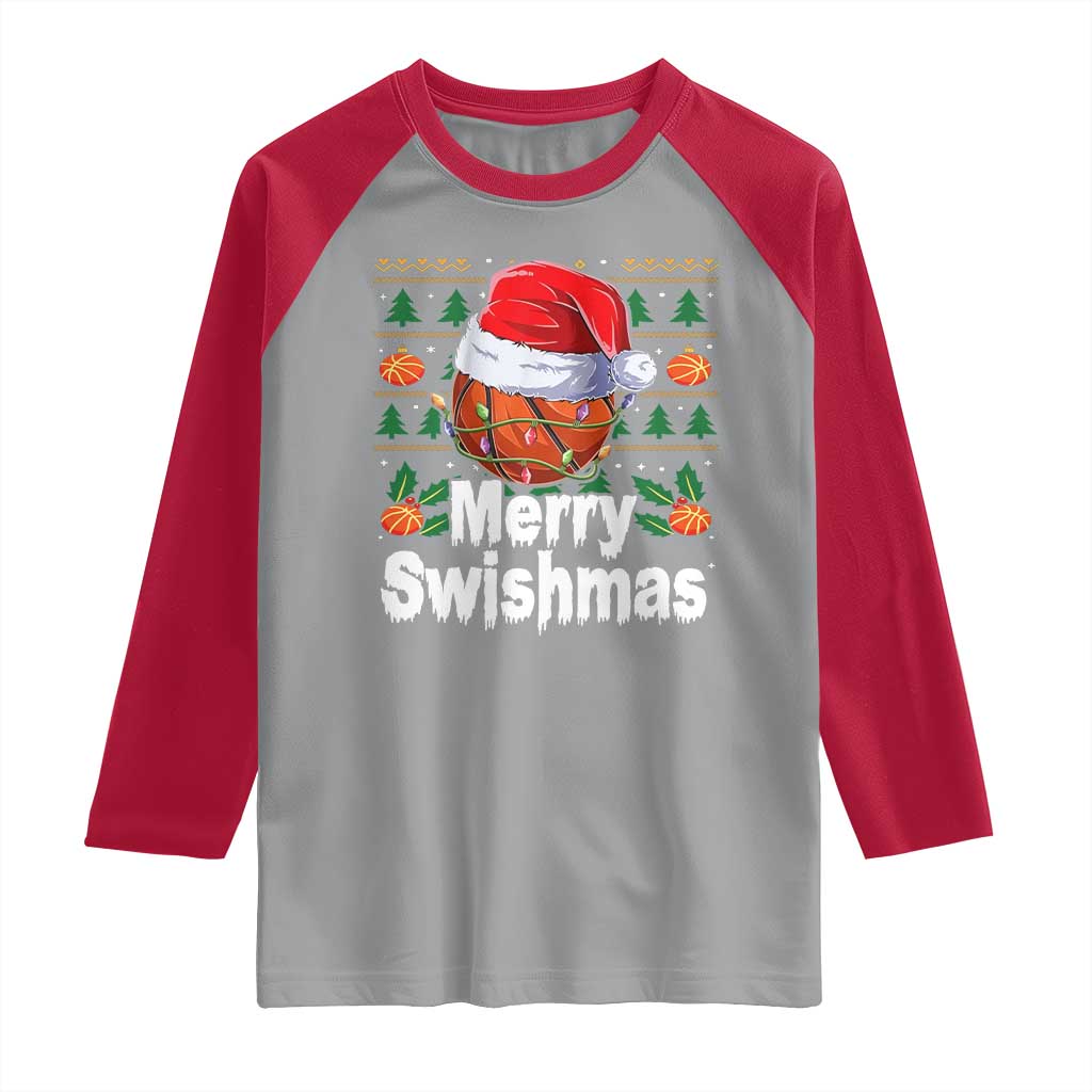 Basketball Christmas Raglan Shirt Funny Merry Swishmas Sports - Wonder Print Shop