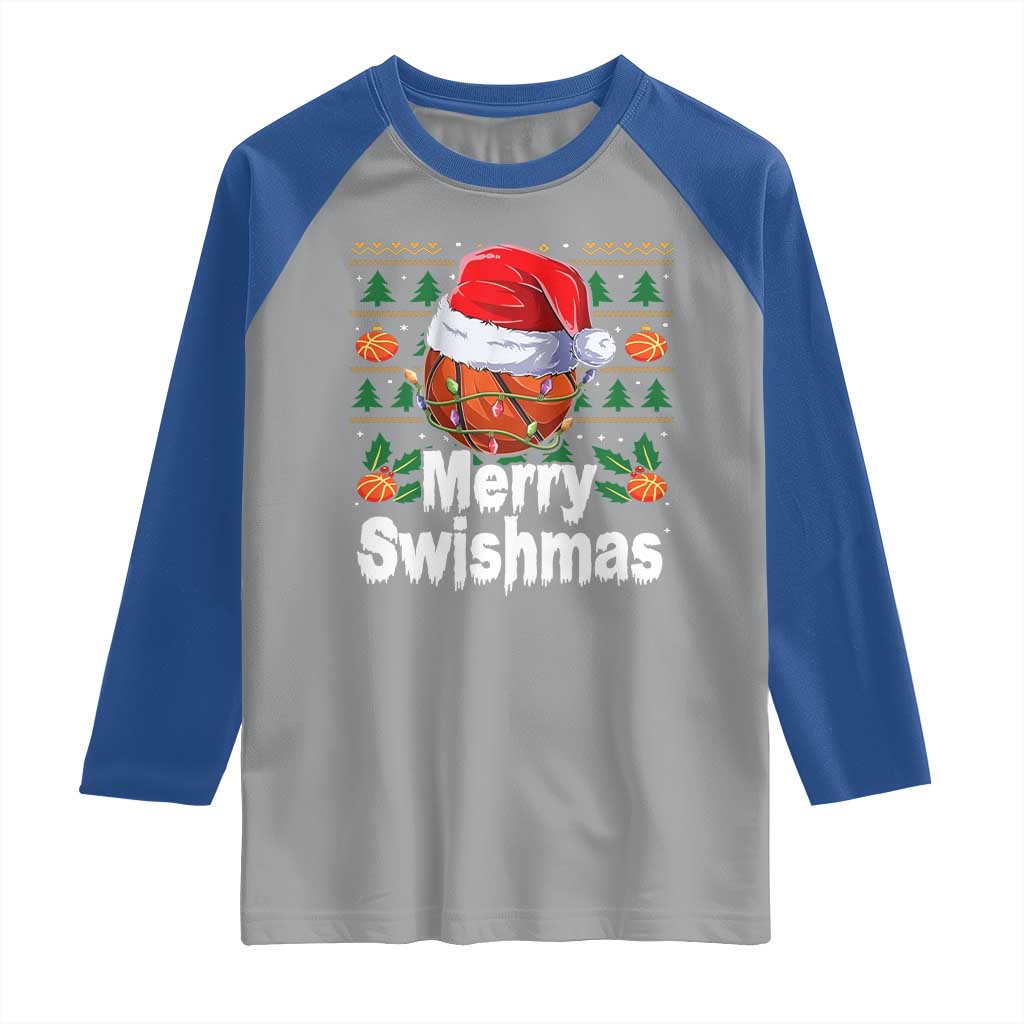 Basketball Christmas Raglan Shirt Funny Merry Swishmas Sports - Wonder Print Shop
