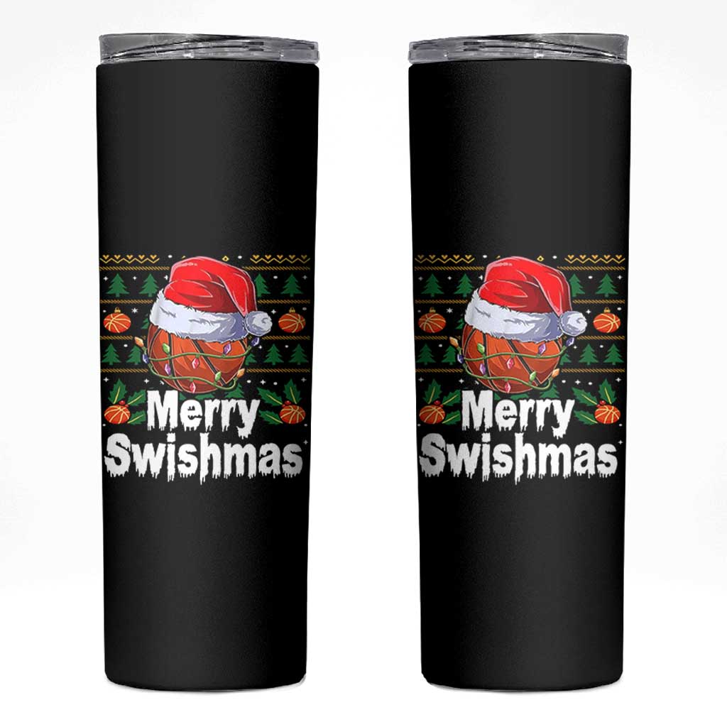Basketball Christmas Skinny Tumbler Funny Merry Swishmas Sports