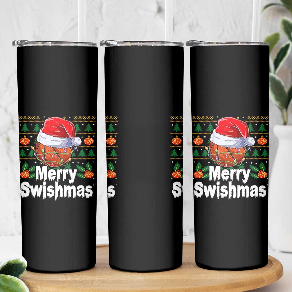 Basketball Christmas Skinny Tumbler Funny Merry Swishmas Sports