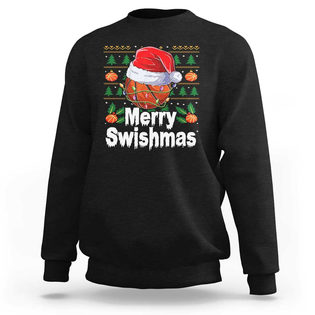 Basketball Christmas Sweatshirt Funny Merry Swishmas Sports - Wonder Print Shop