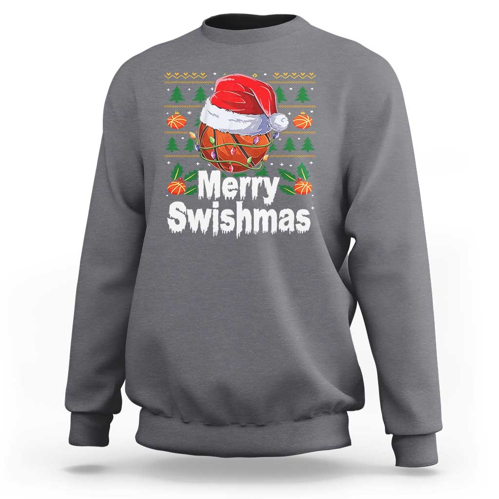 Basketball Christmas Sweatshirt Funny Merry Swishmas Sports - Wonder Print Shop