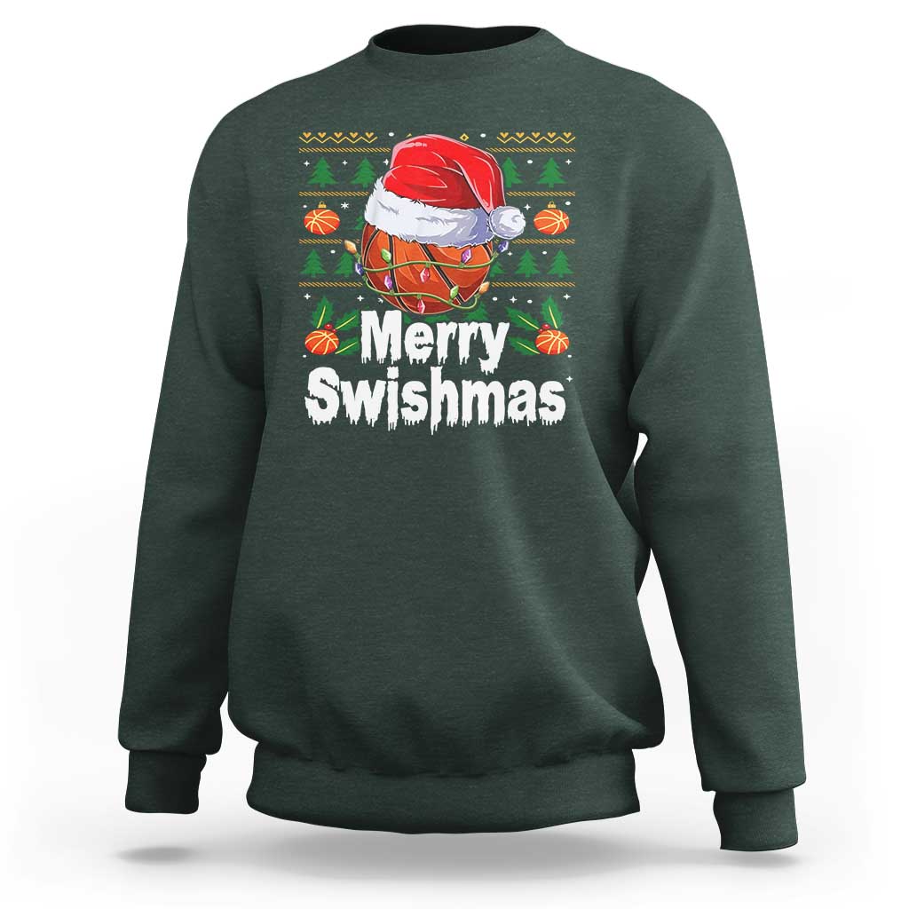 Basketball Christmas Sweatshirt Funny Merry Swishmas Sports - Wonder Print Shop
