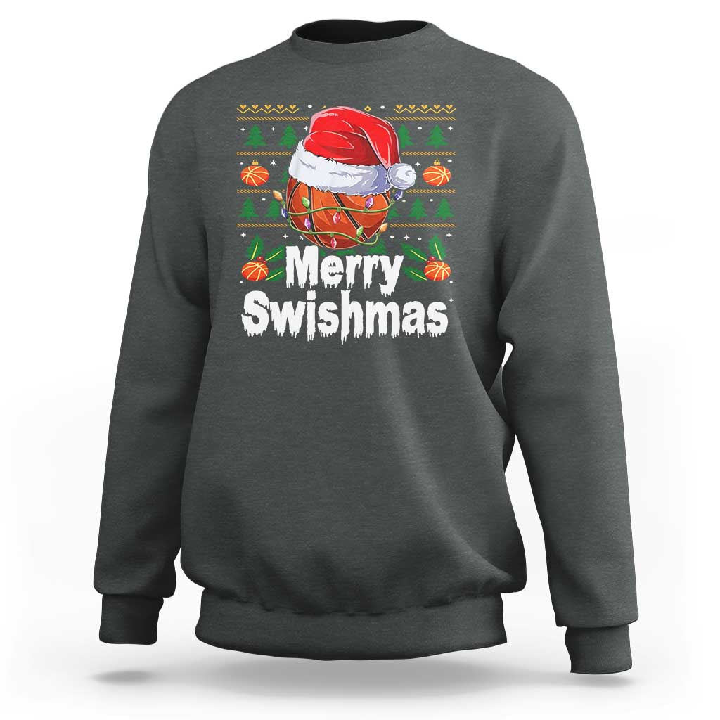 Basketball Christmas Sweatshirt Funny Merry Swishmas Sports - Wonder Print Shop