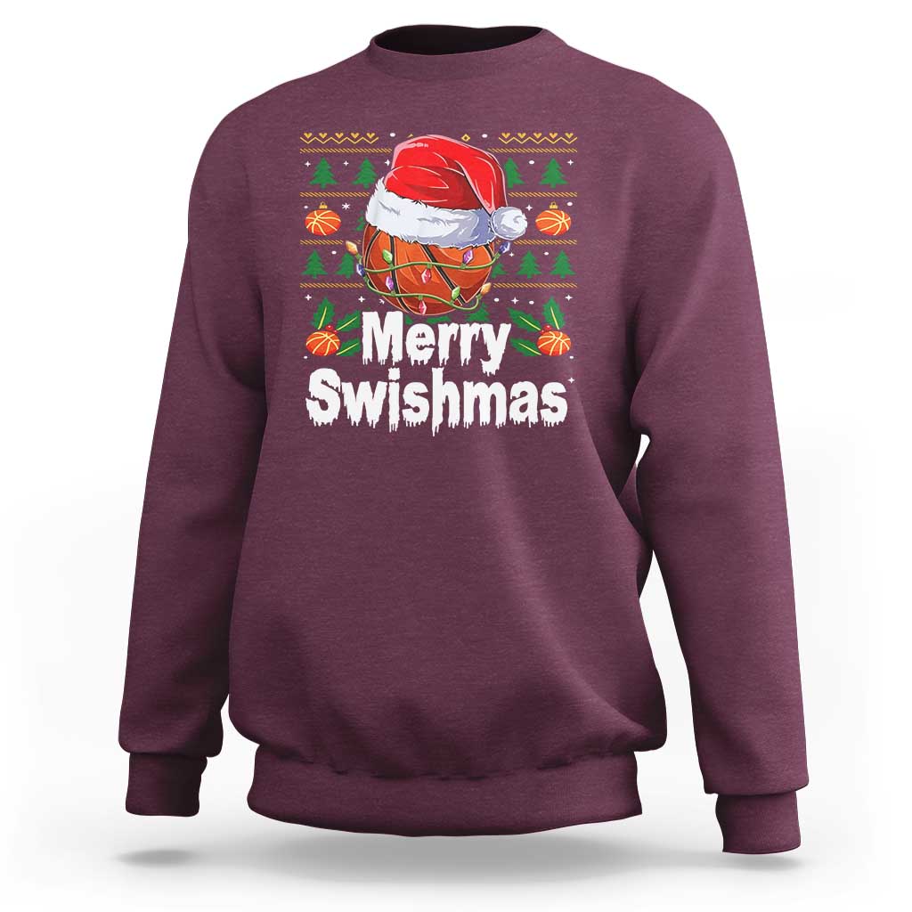 Basketball Christmas Sweatshirt Funny Merry Swishmas Sports - Wonder Print Shop