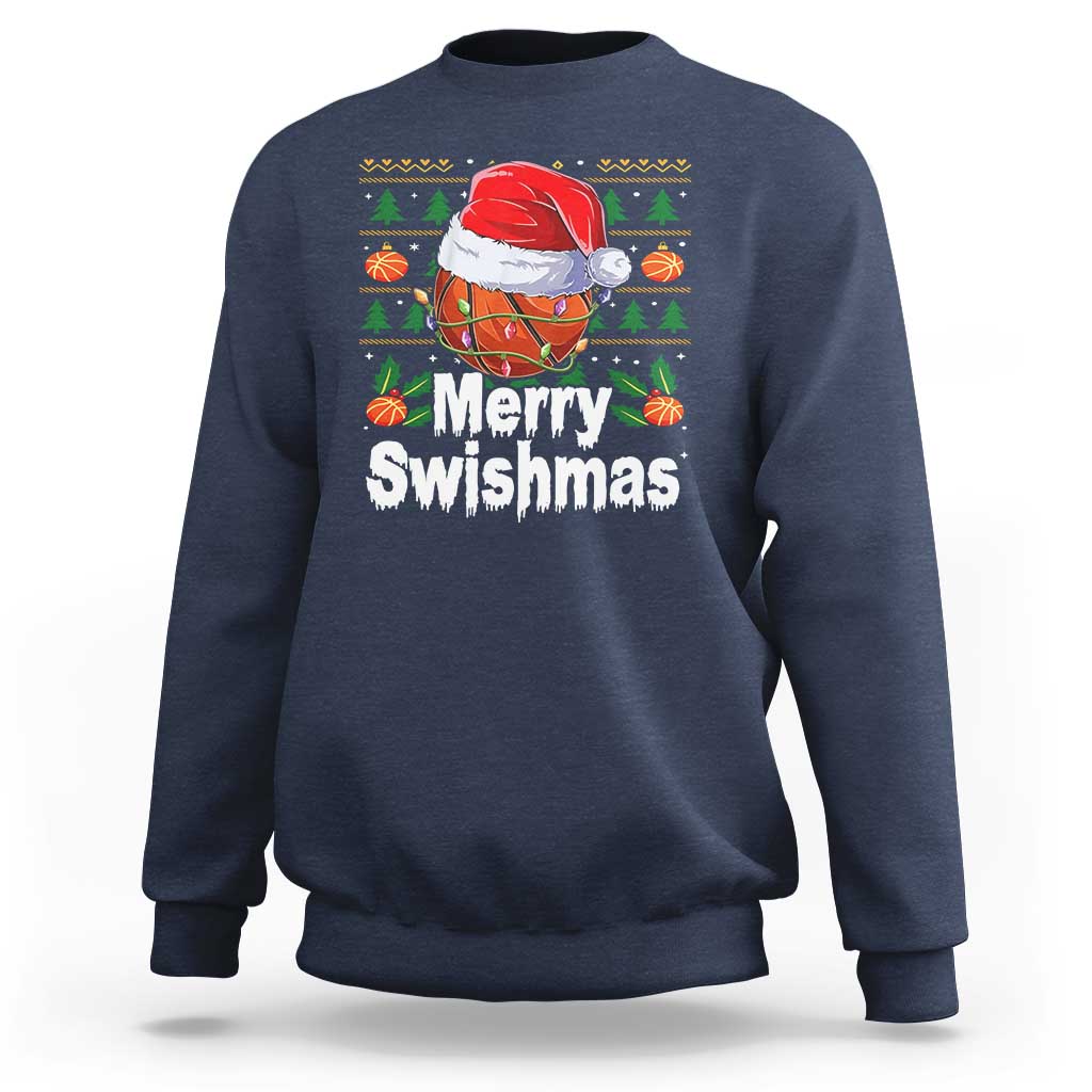 Basketball Christmas Sweatshirt Funny Merry Swishmas Sports - Wonder Print Shop