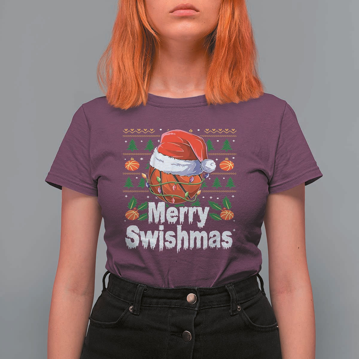 Basketball Christmas T Shirt For Women Funny Merry Swishmas Sports - Wonder Print Shop