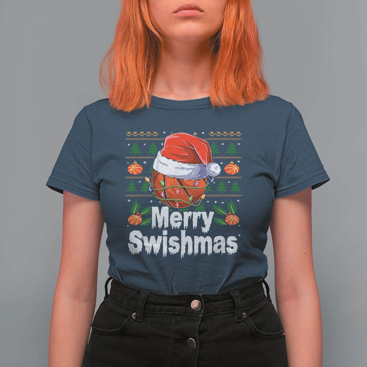 Basketball Christmas T Shirt For Women Funny Merry Swishmas Sports - Wonder Print Shop