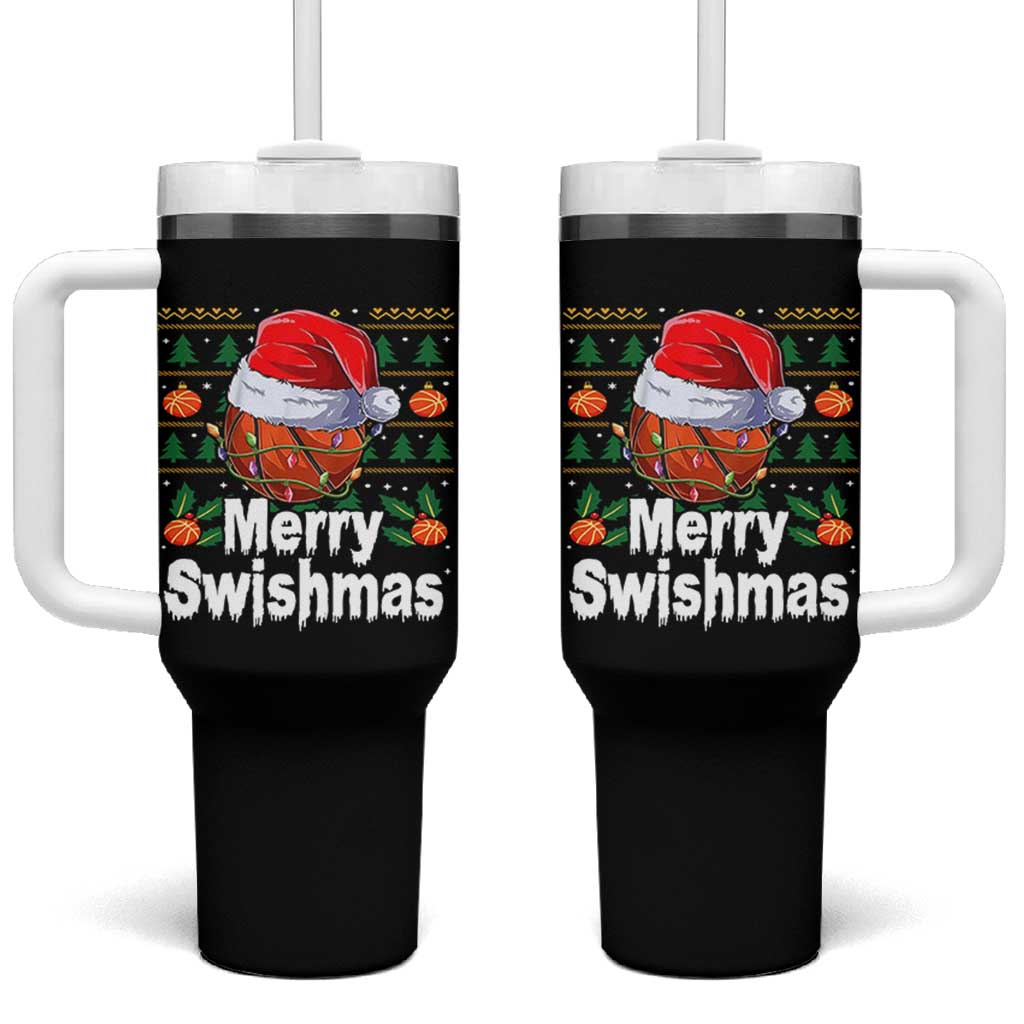 Basketball Christmas Tumbler With Handle Funny Merry Swishmas Sports