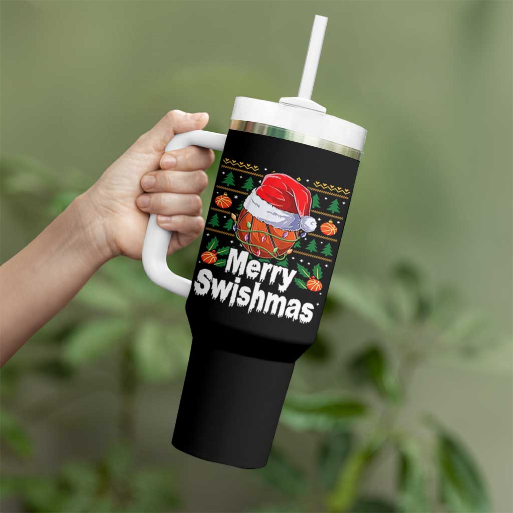 Basketball Christmas Tumbler With Handle Funny Merry Swishmas Sports