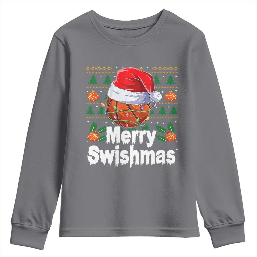Basketball Christmas Youth Sweatshirt Funny Merry Swishmas Sports - Wonder Print Shop