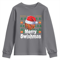 Basketball Christmas Youth Sweatshirt Funny Merry Swishmas Sports - Wonder Print Shop