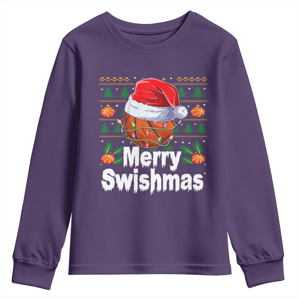 Basketball Christmas Youth Sweatshirt Funny Merry Swishmas Sports - Wonder Print Shop