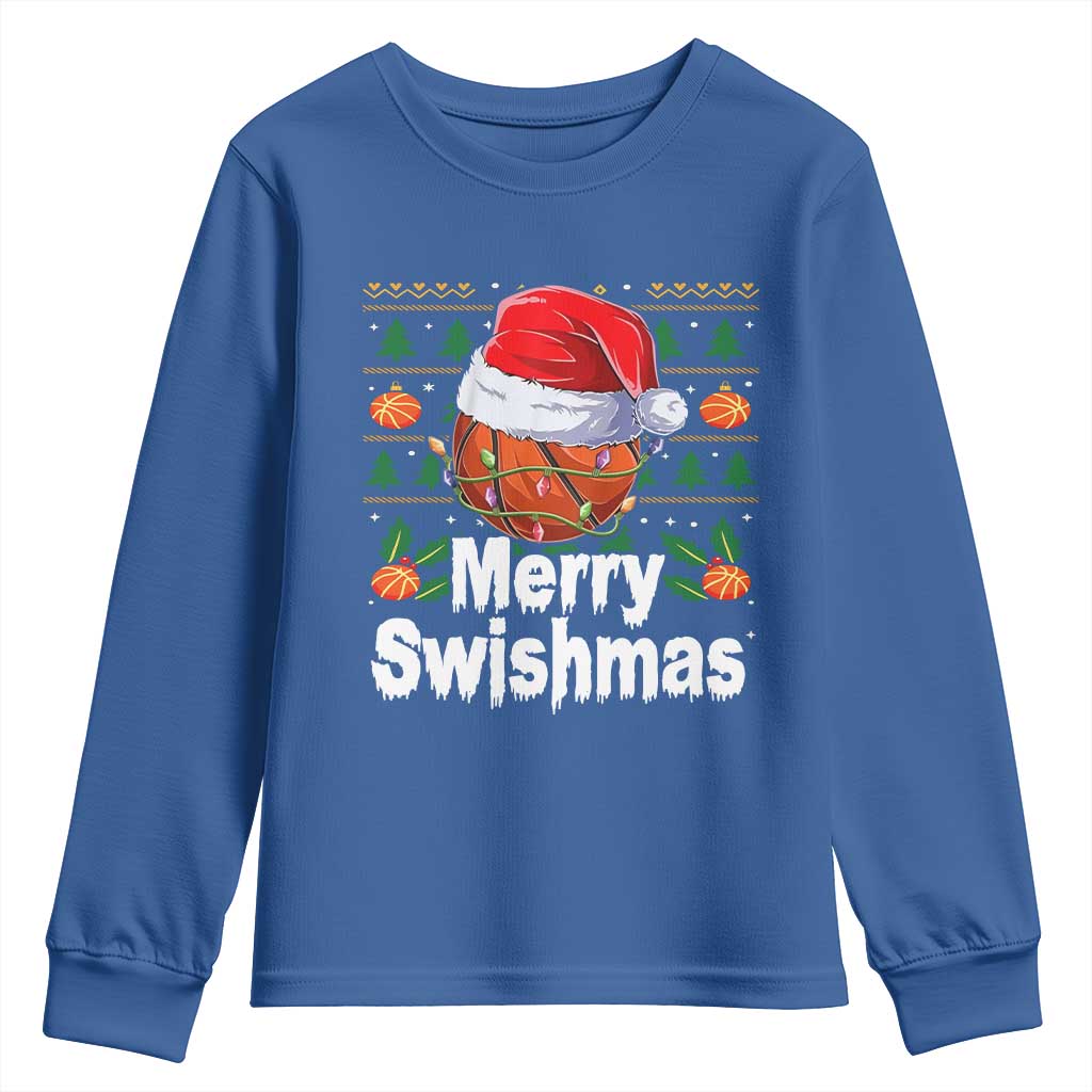 Basketball Christmas Youth Sweatshirt Funny Merry Swishmas Sports - Wonder Print Shop