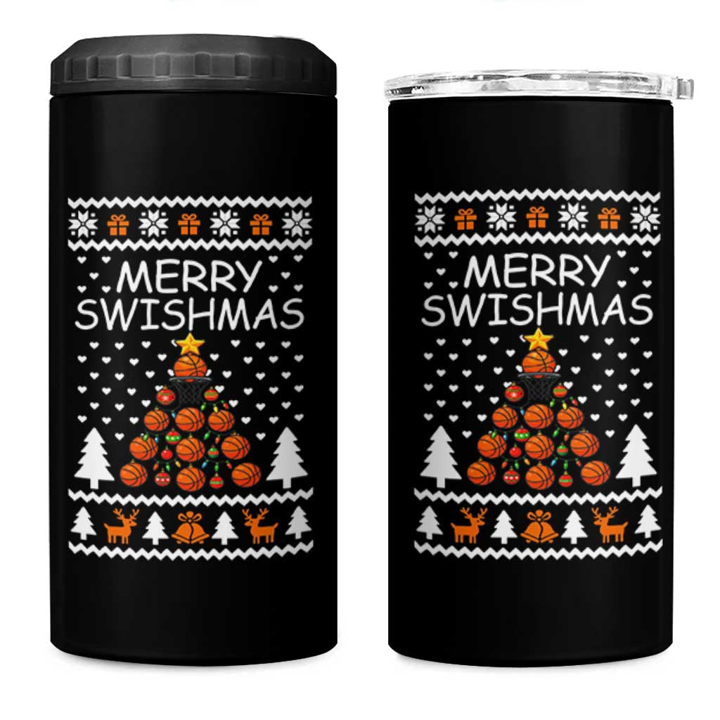 Basketball Merry Swishmas 4 in 1 Can Cooler Tumbler Christmas Tree Sports