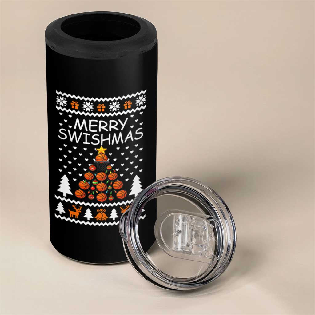 Basketball Merry Swishmas 4 in 1 Can Cooler Tumbler Christmas Tree Sports
