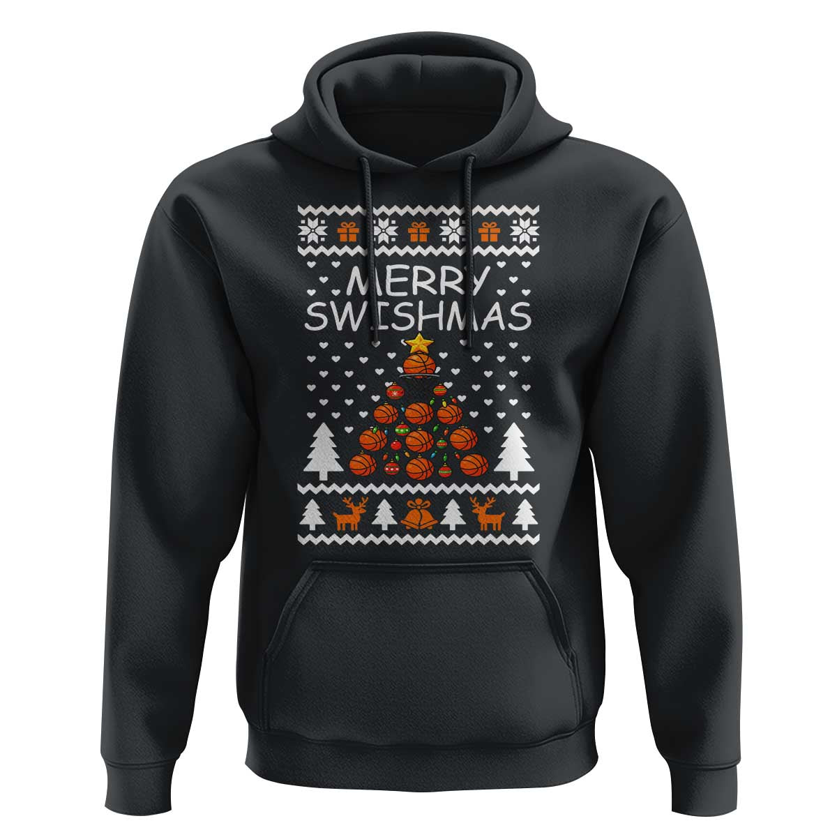 Basketball Merry Swishmas Hoodie Christmas Tree Sports - Wonder Print Shop