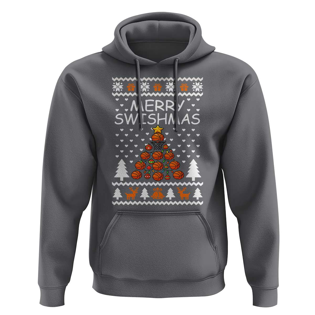 Basketball Merry Swishmas Hoodie Christmas Tree Sports - Wonder Print Shop