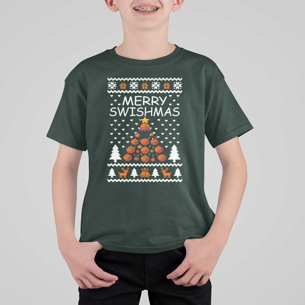 Basketball Merry Swishmas T Shirt For Kid Christmas Tree Sports - Wonder Print Shop