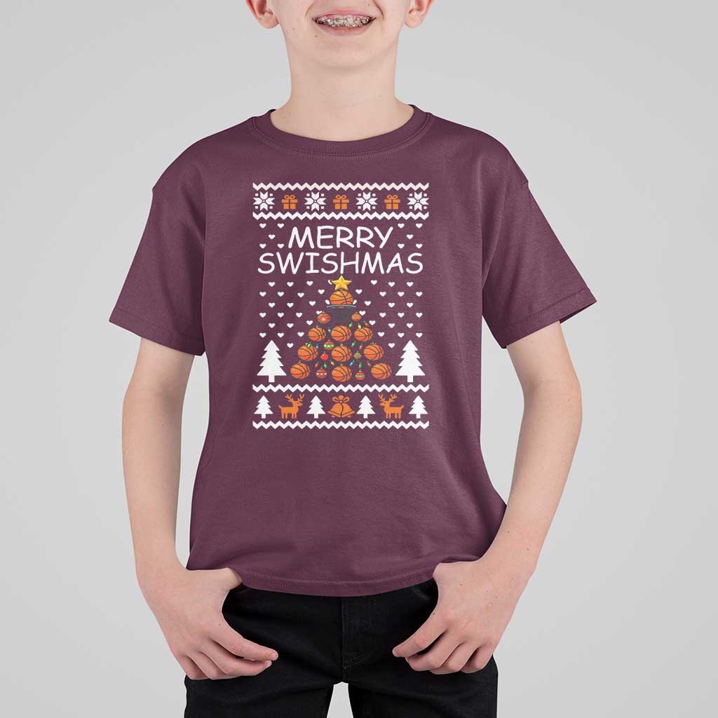 Basketball Merry Swishmas T Shirt For Kid Christmas Tree Sports - Wonder Print Shop