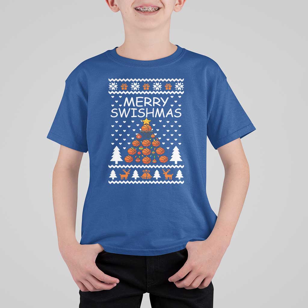 Basketball Merry Swishmas T Shirt For Kid Christmas Tree Sports - Wonder Print Shop