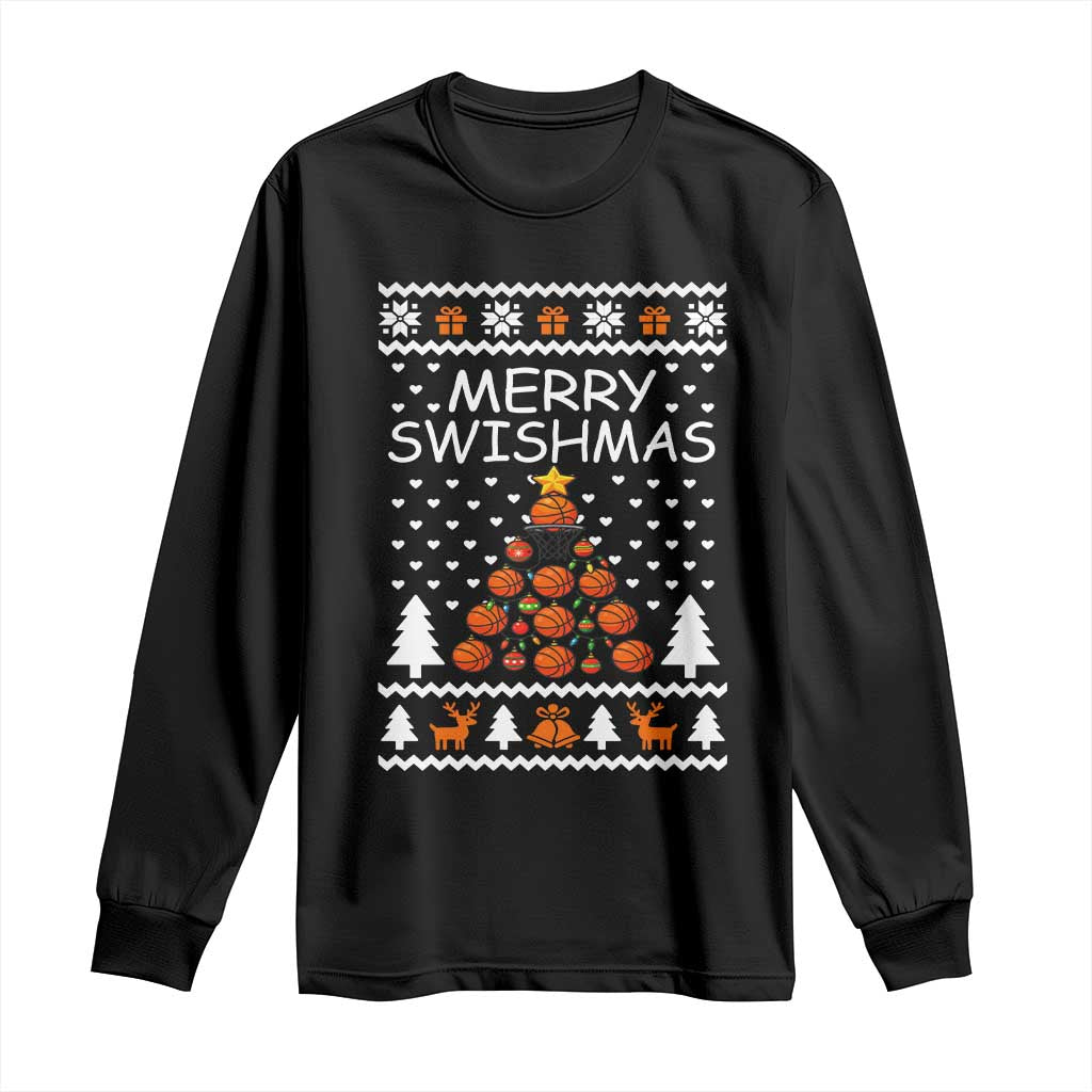 Basketball Merry Swishmas Long Sleeve Shirt Christmas Tree Sports - Wonder Print Shop