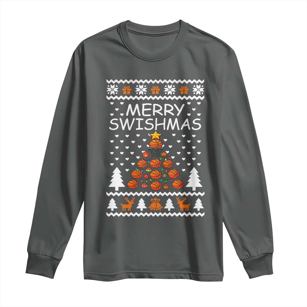 Basketball Merry Swishmas Long Sleeve Shirt Christmas Tree Sports - Wonder Print Shop