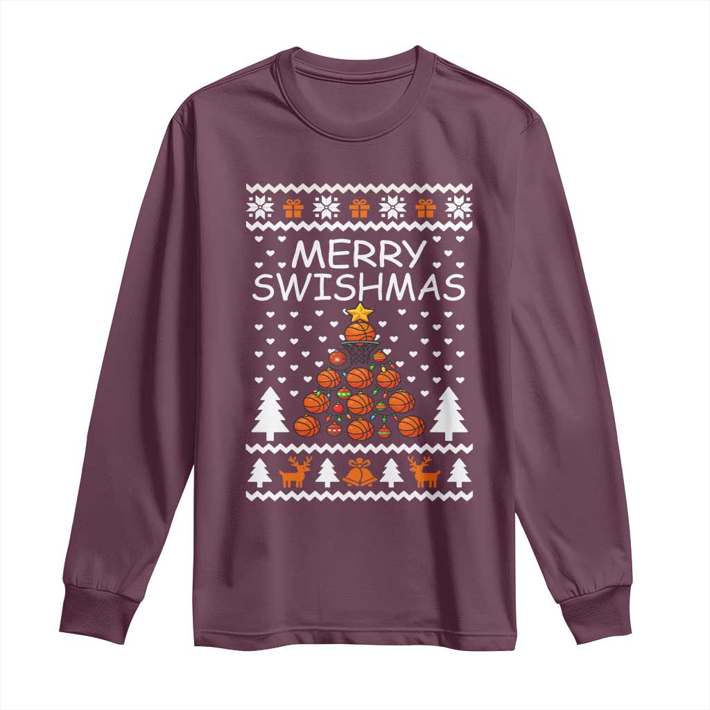Basketball Merry Swishmas Long Sleeve Shirt Christmas Tree Sports - Wonder Print Shop