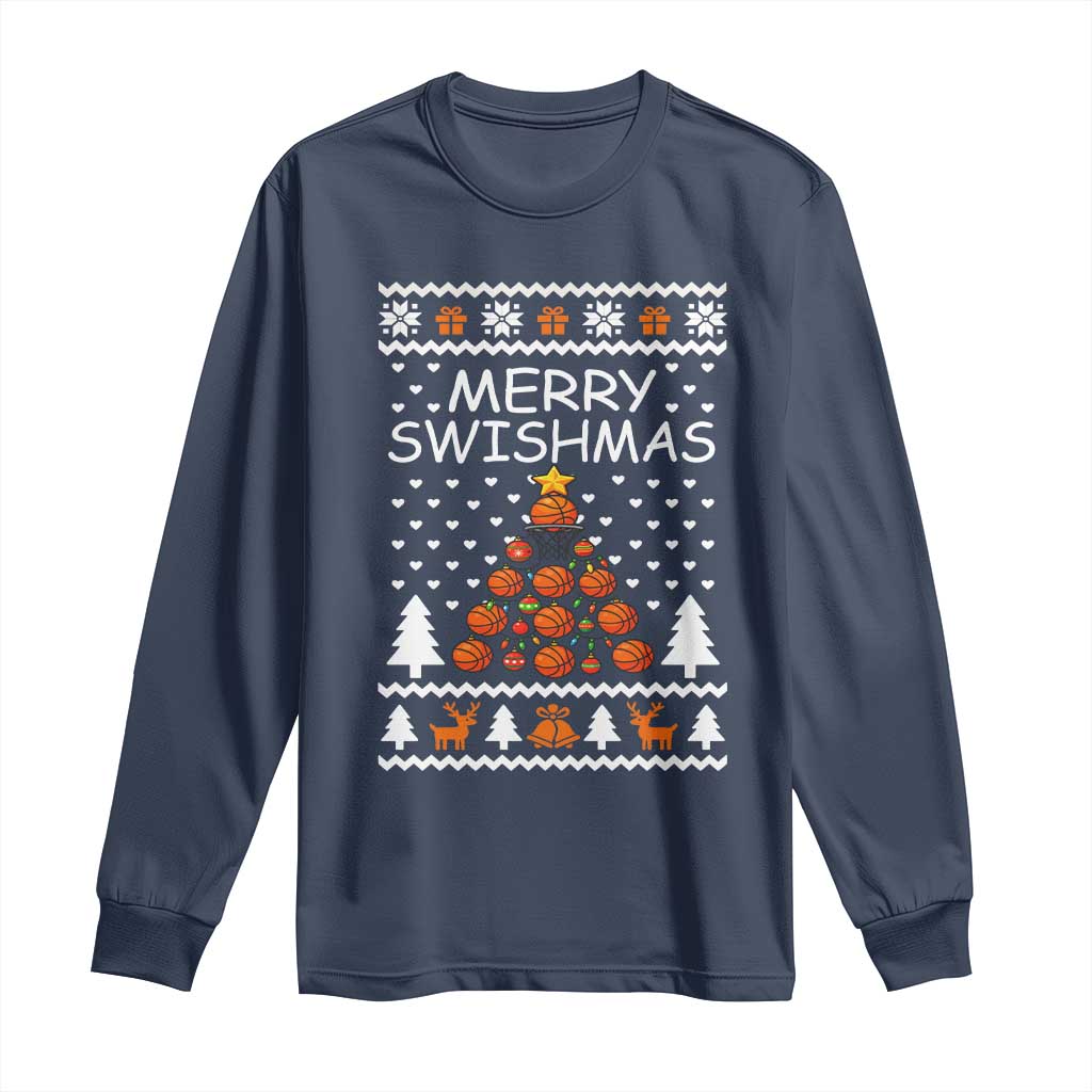 Basketball Merry Swishmas Long Sleeve Shirt Christmas Tree Sports - Wonder Print Shop