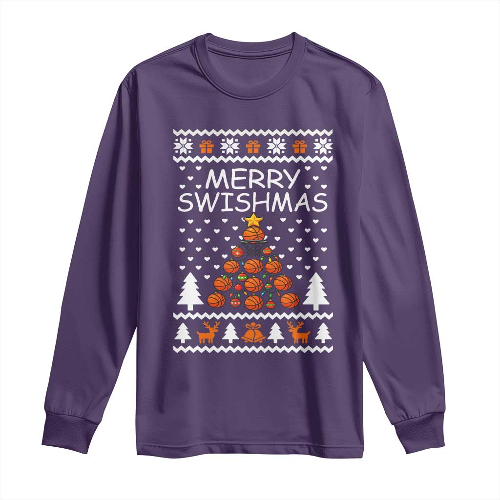 Basketball Merry Swishmas Long Sleeve Shirt Christmas Tree Sports - Wonder Print Shop