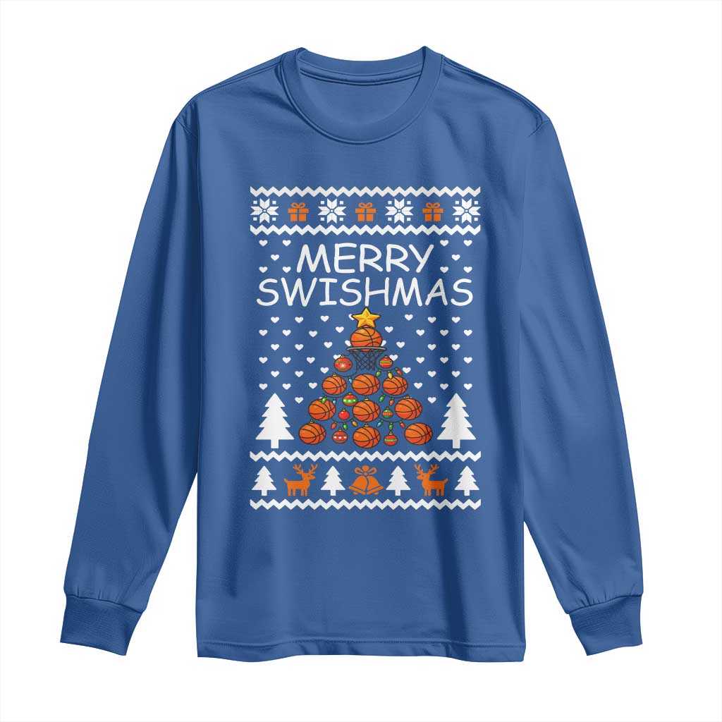 Basketball Merry Swishmas Long Sleeve Shirt Christmas Tree Sports - Wonder Print Shop