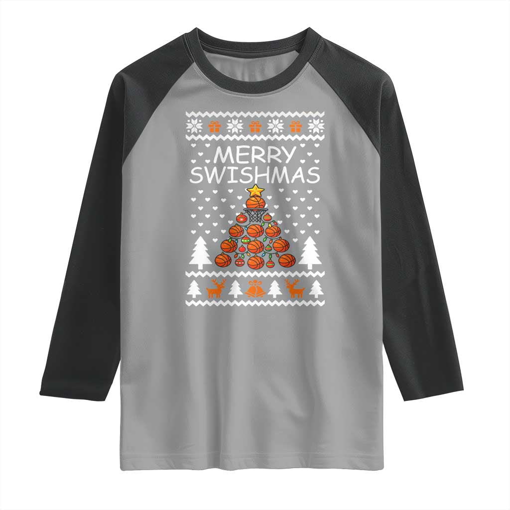 Basketball Merry Swishmas Raglan Shirt Christmas Tree Sports - Wonder Print Shop