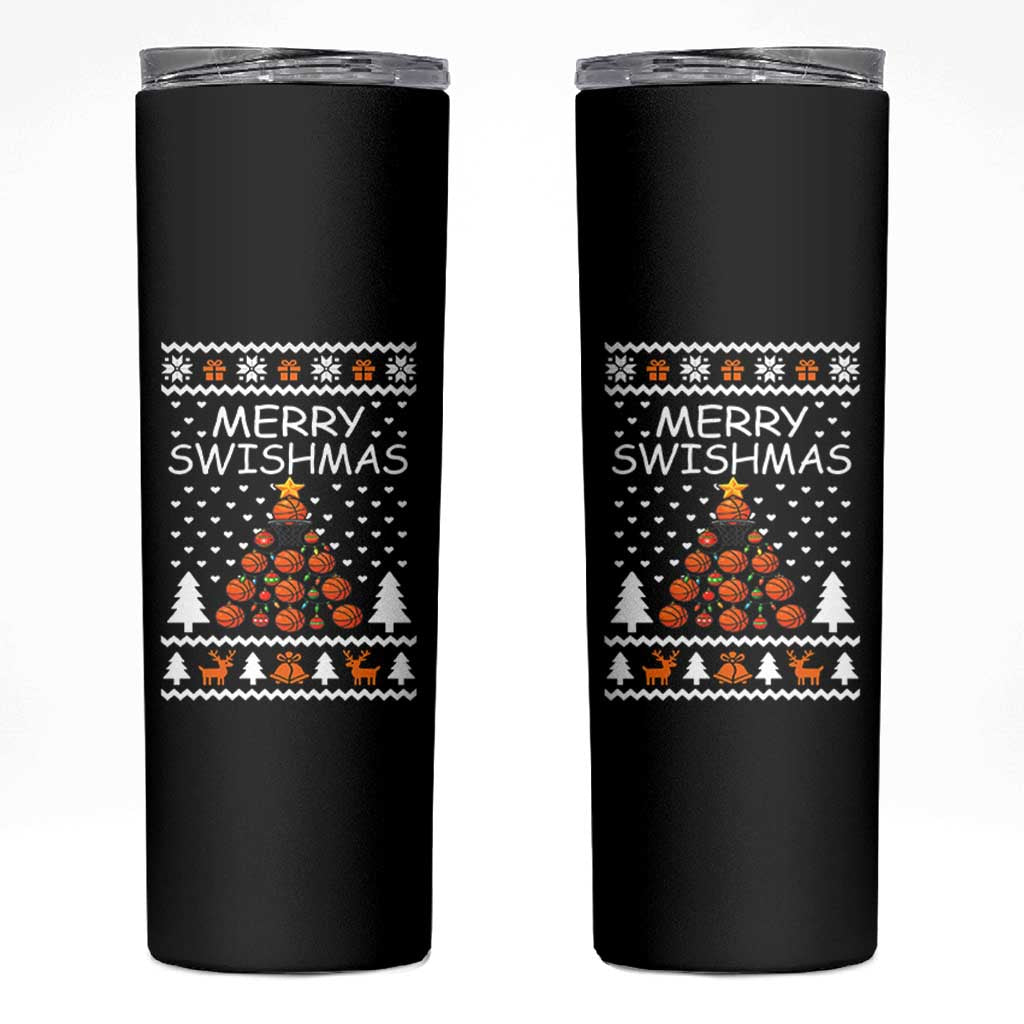 Basketball Merry Swishmas Skinny Tumbler Christmas Tree Sports