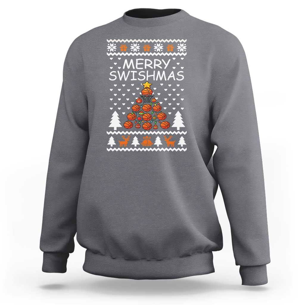 Basketball Merry Swishmas Sweatshirt Christmas Tree Sports - Wonder Print Shop