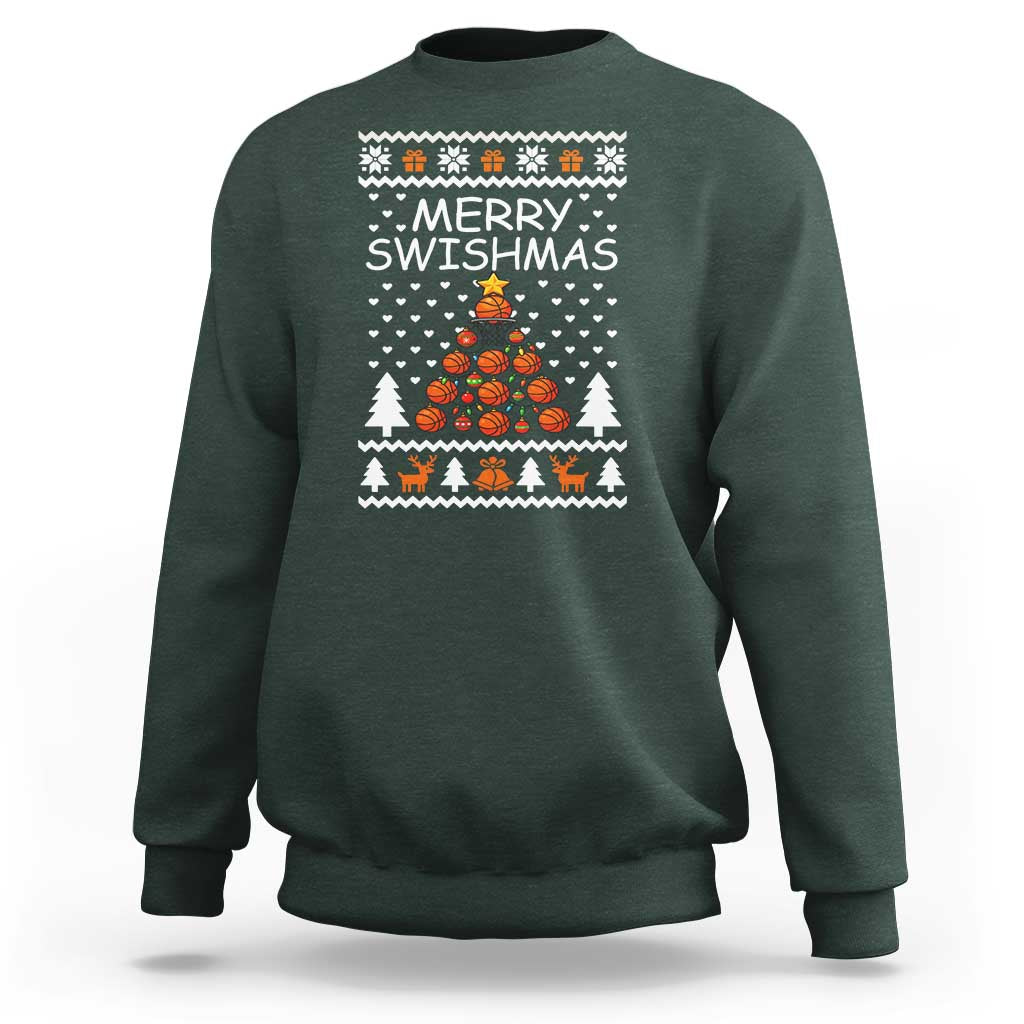 Basketball Merry Swishmas Sweatshirt Christmas Tree Sports - Wonder Print Shop