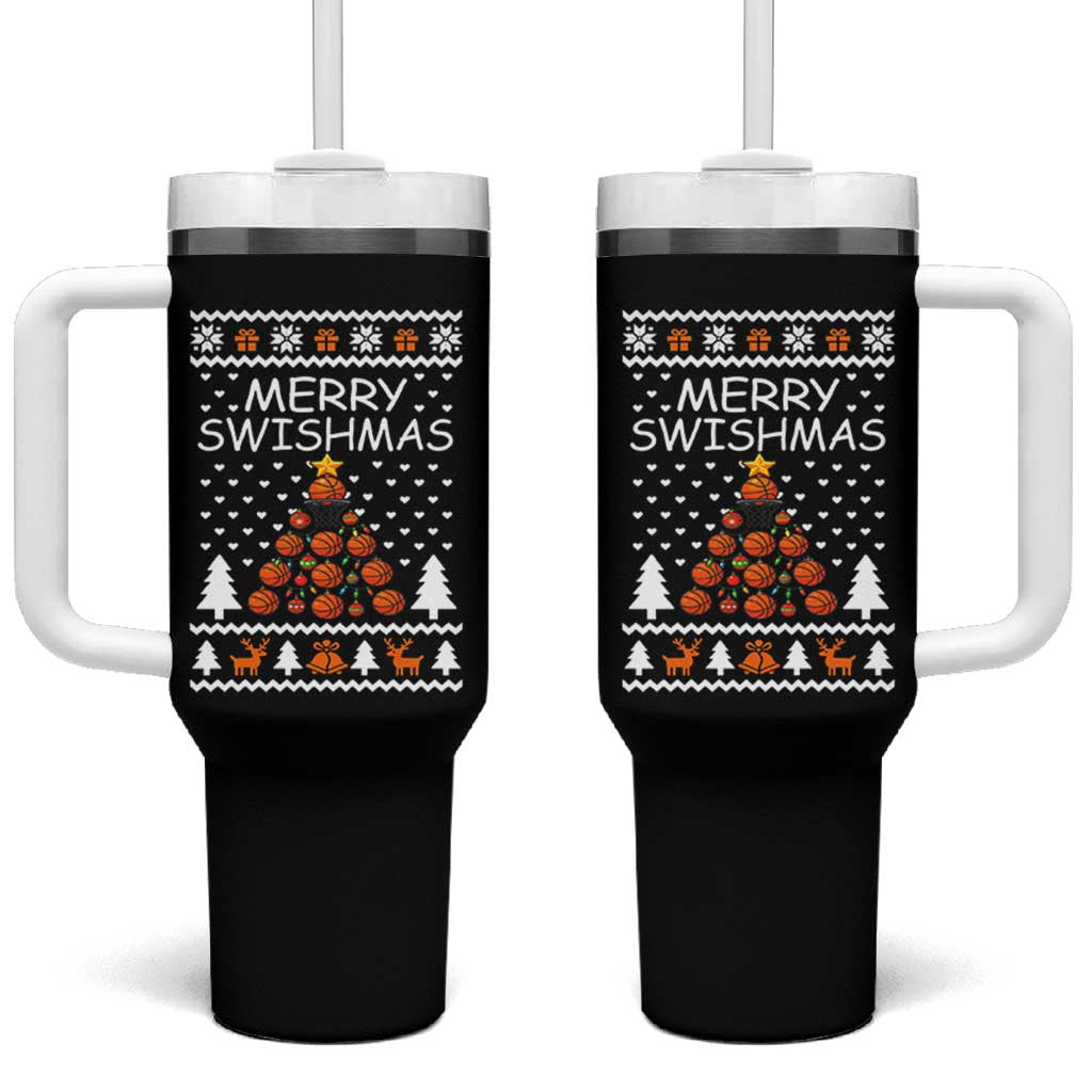 Basketball Merry Swishmas Tumbler With Handle Christmas Tree Sports