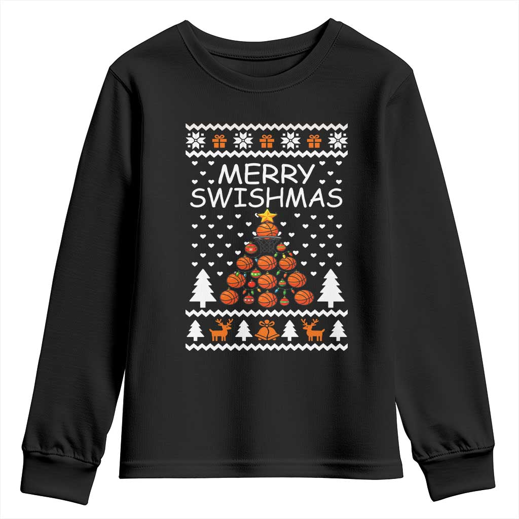 Basketball Merry Swishmas Youth Sweatshirt Christmas Tree Sports - Wonder Print Shop
