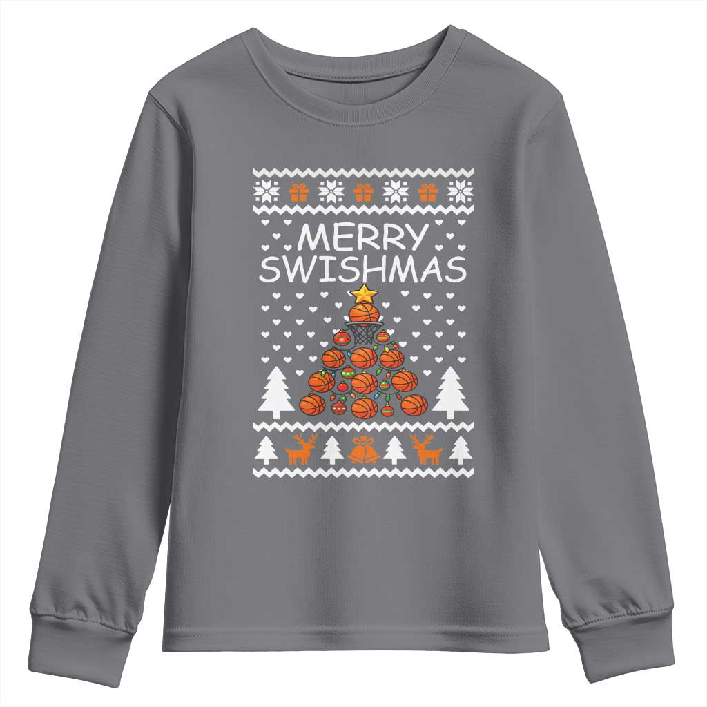 Basketball Merry Swishmas Youth Sweatshirt Christmas Tree Sports - Wonder Print Shop