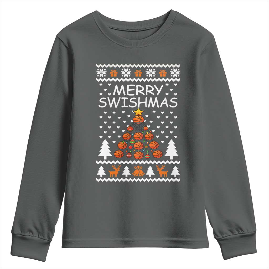 Basketball Merry Swishmas Youth Sweatshirt Christmas Tree Sports - Wonder Print Shop